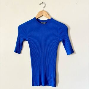 Vince Cashmere Blend Ribbed Crew Neck Sweater In Royal Blue